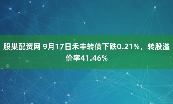 股巢配资网 9月17日禾丰转债下跌0.21%，转股溢价率41.46%